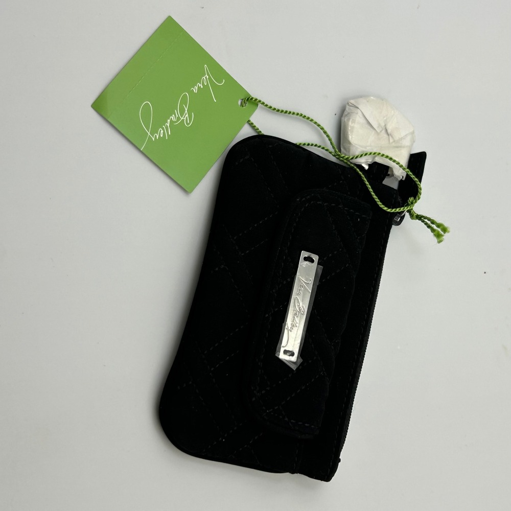New Vera Bradley Pocket Zip ID Wallet Womens OS Black Quilted Microfiber Preppy